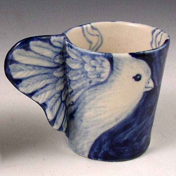 Porcelain painted bird cup by PSPorcelain on Etsy