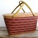Vintage Picnic Basket - Red Woven Picnic Basket with Metal Handles, Spring, Kitsch, Storage