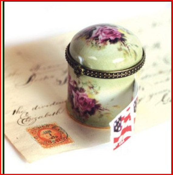 LimogesStyle Porcelain Roses Stamp Box