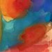 Pilgrimage, Watercolor Painting, original abstract art landscape color orange blue teal purple