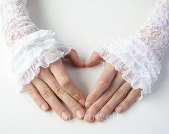 Wedding Gloves / Cuffs / Mittens with Lace and Flounce