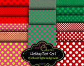 Polka Dot Christmas backgrounds, set 1, printable holiday backgrounds, 3 sizes of polka dot digital background sheets in Christmas colors Il_170x135