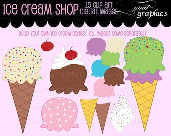 Ice Cream Clip Art, Digital Clip Art, Ice Cream Clipart, Digital Clipart, Invitation Clipart, Party Clipart, Instant Download
