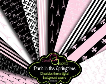 Paris Paper Pink Paris Digital Paper Paris Digital Paris Printable Eiffel Tower Paper Digital Invitation Paper - Instant Download