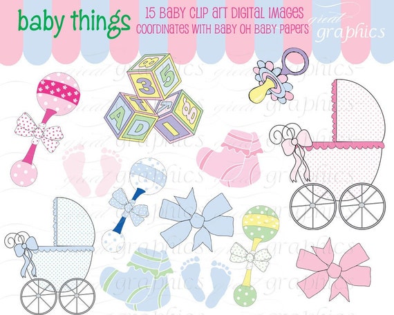 Baby Digital Clip Art Digital Baby Clipart Baby Footprint Baby Rattle Baby Carriage Clipart Printable - Instant Download Il_570xn