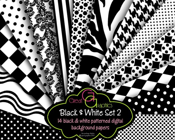 Black and White Digital Paper Printable Black and White Harlequin Houndstooth Damask Background Instant Download Il_570xn
