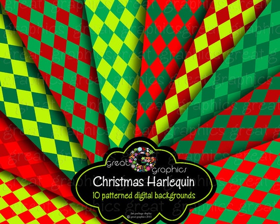 Digital Christmas Paper Red Green Christmas Digital Paper Harlequin Diamond Pattern Printable Christmas Paper - Instant Download Il_570xn