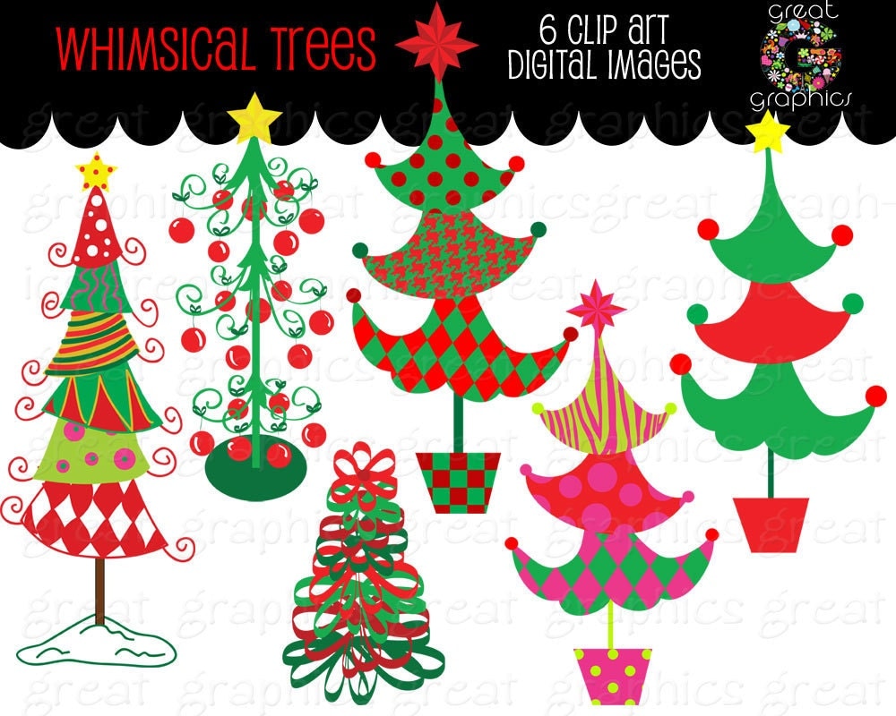 Christmas Tree Clipart Whimsical Christmas Digital Clip Art