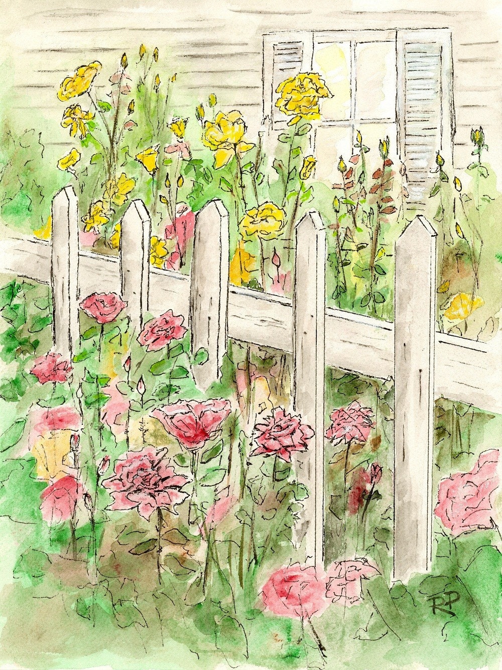 Download Cottage Garden watercolor print watercolor art garden