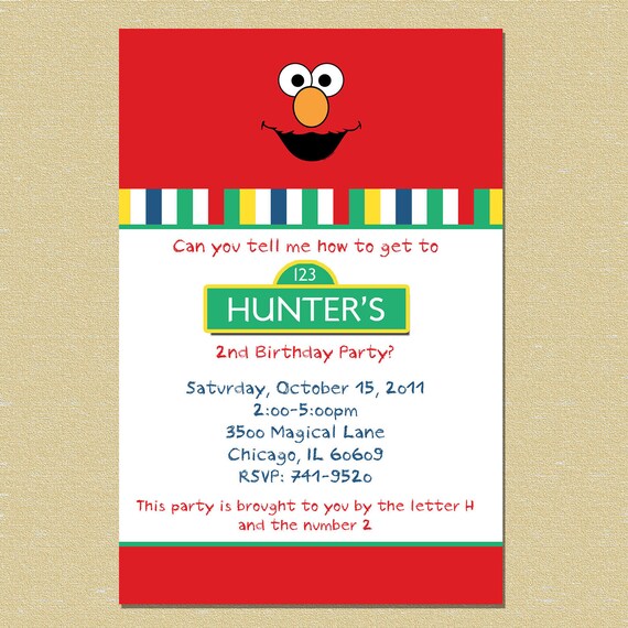 Elmo Inspired Birthday Invitation - Sesame Street (Any Age) Il_570xn
