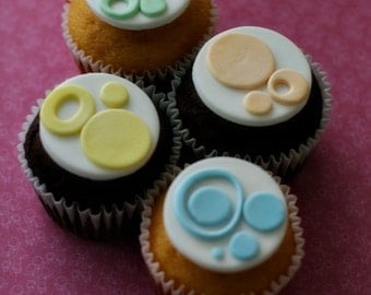 Polka Dot Fondant Modern Circle Toppers for Decorating Cupcakes, Cookies, Brownies or Mini-Cakes