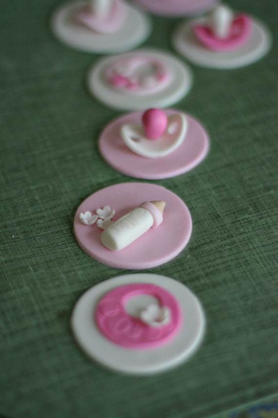 Baby Shower Fondant Bib Bottle and Pacifier Toppers for