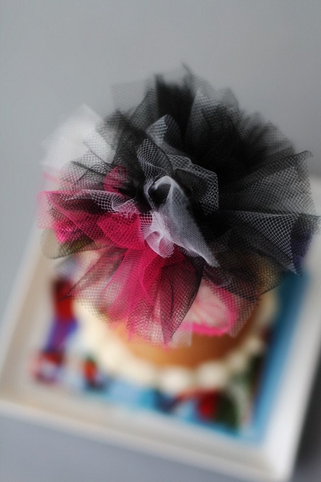 Cupcake Tulle Pom Pom Poof Topper on a Stick by parkersflourpatch