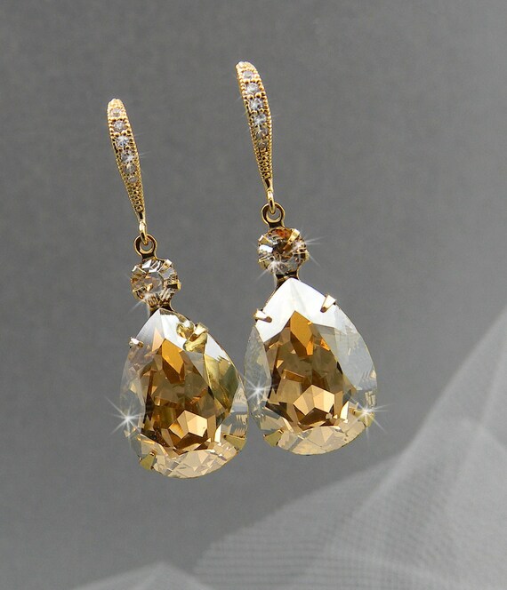 Earrings Wedding jewelry Swarovski Crystal, Gold Bridesmaids jewelry ...