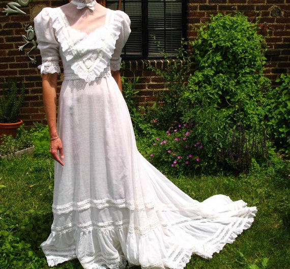60s Boho Wedding Dress Prairie Wedding Dress Gyspy Wedding