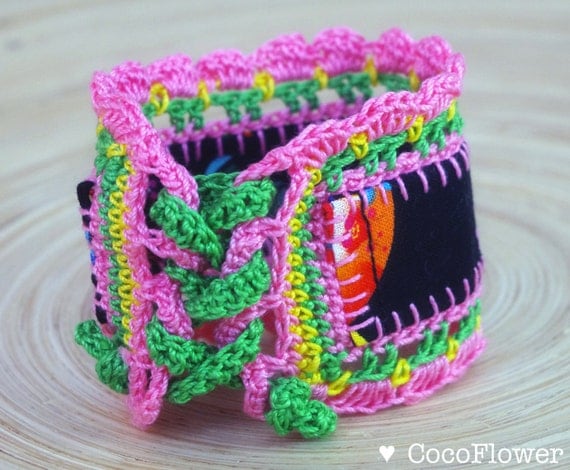 Lace Wrist Cuff Pink Bracelet Japanese fabric jewelry