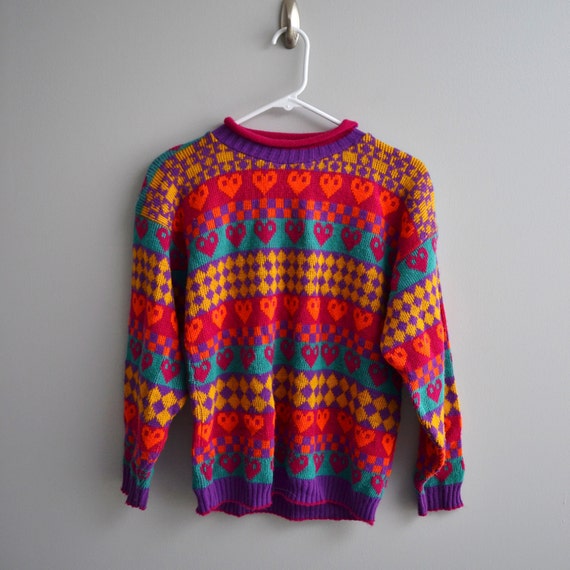 Vintage HEART print 1980s Sweater size aprox Medium fall 2012