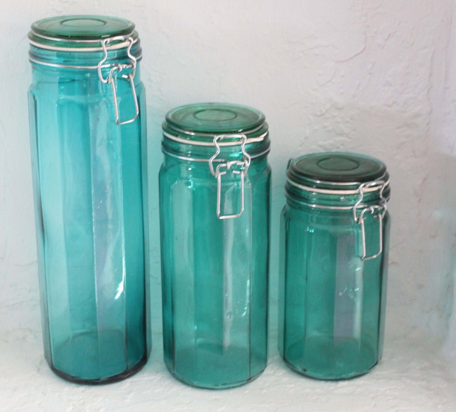 Vintage Teal Canisters Set by PistolsandTwine on Etsy