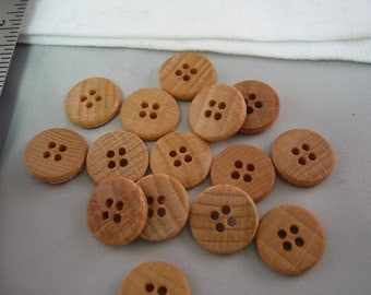 Wood button lot of 20 natural 4 hole. 5/8" (15mm) diameter (Small)