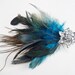 Peacock Feather Hair Clip - Vintage Reproduction Rhinestone Button Accent