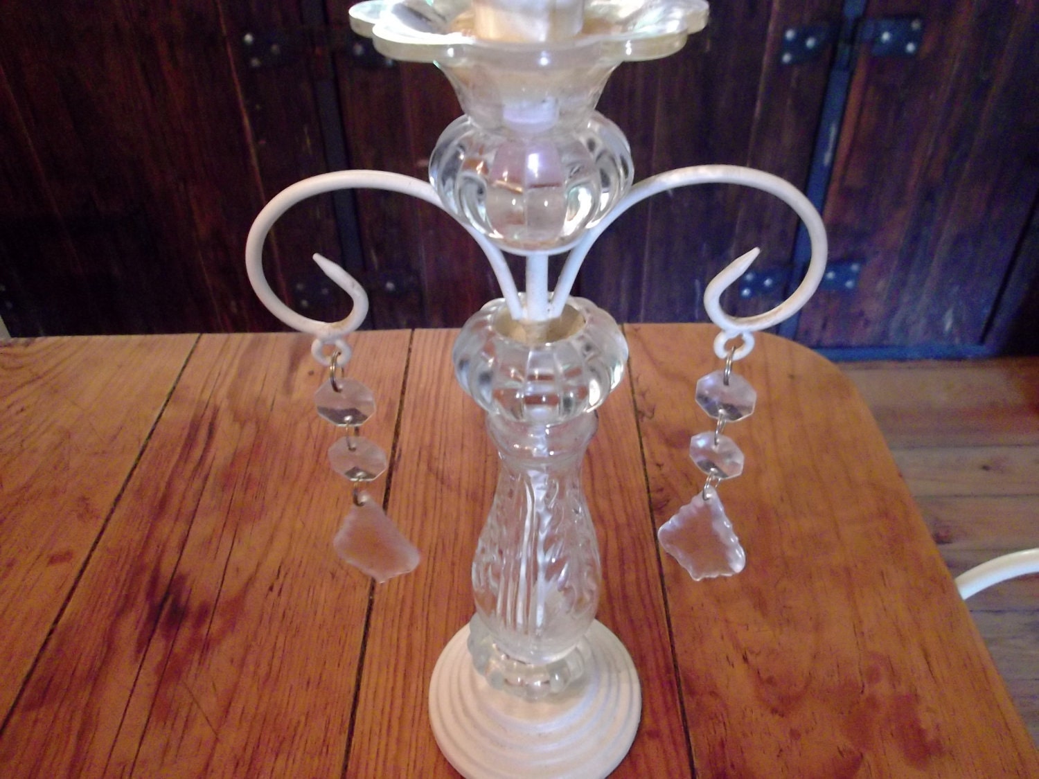 VINTAGE GLASS METAL candle holder French white cottage