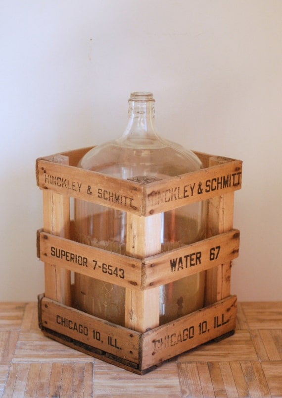 Vintage Glass Carboy with Wooden Crate