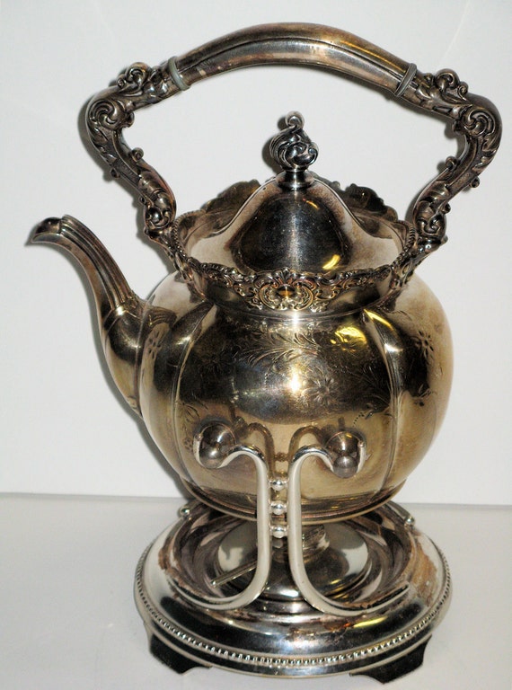 Gem Silver Co. Victorian Tea Pot on Warmer Stand Quadruple