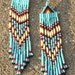 Long Handbeaded Earrings in Green Turquoise