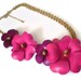 Magenta Pink & Royal Purple Floral Necklace OOAK Fashion Jewelry Statement Necklace Leather Flowers