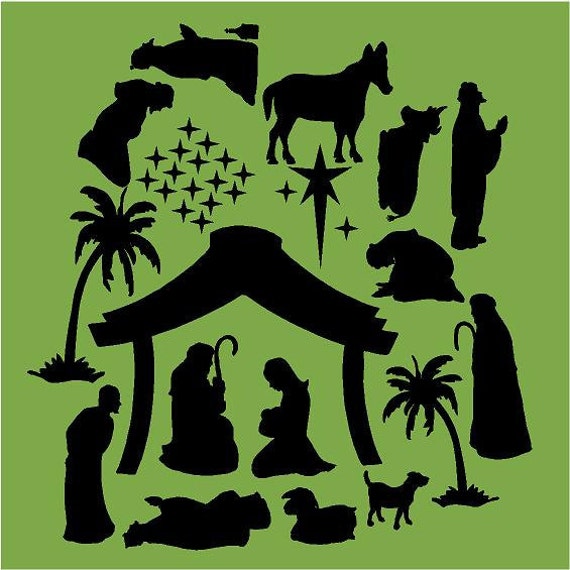 Download Items similar to Vinyl Wall Decal......Nativity Set - winter vinyl decal art holiday stable ...