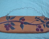 Primitive Hand Painted Cherry Branch Sign, Wooden Garden Art Sale