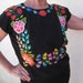 Vintage Mexican/Oaxacan Huipil Embroidered BlackSatin Blouse - Frida Style
