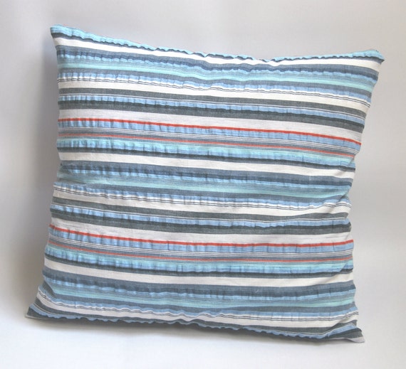 Items similar to Blue striped cushion cover. 16 x 16 inch on Etsy