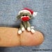 Miniature Sock Monkey With Santa Hat - Tiny Mini Crocheted Grey Monkeys - One Inch Scale