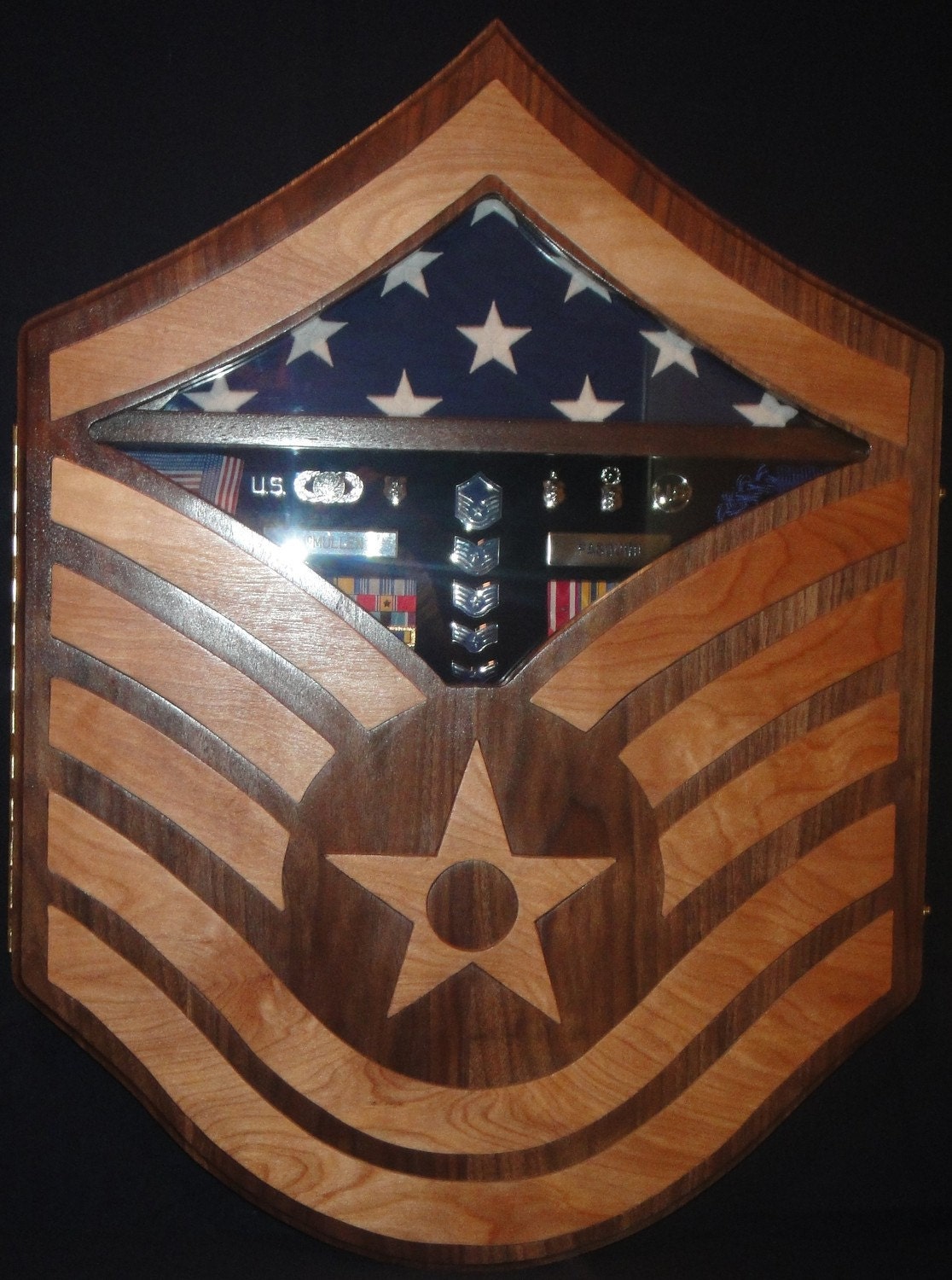 USAF MSgt Chevron Shadow Box Made to Order by HighCountryWoodwork