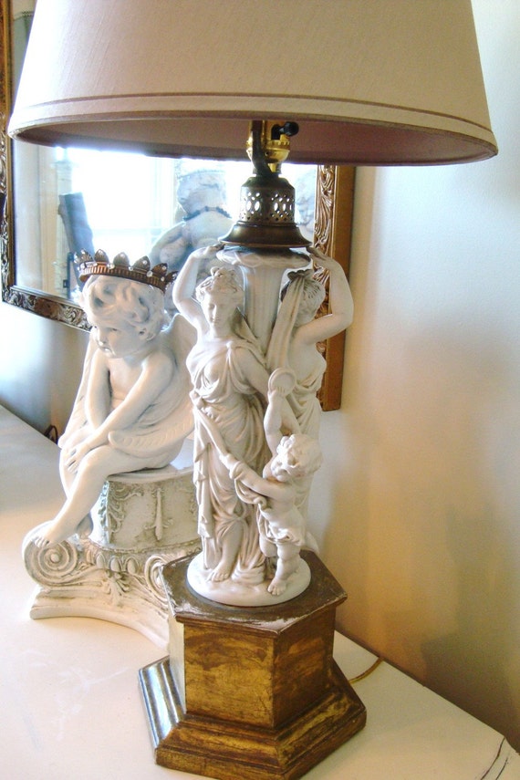 Antique Cherub Lady Lamp Porcelain Italy Florentine French