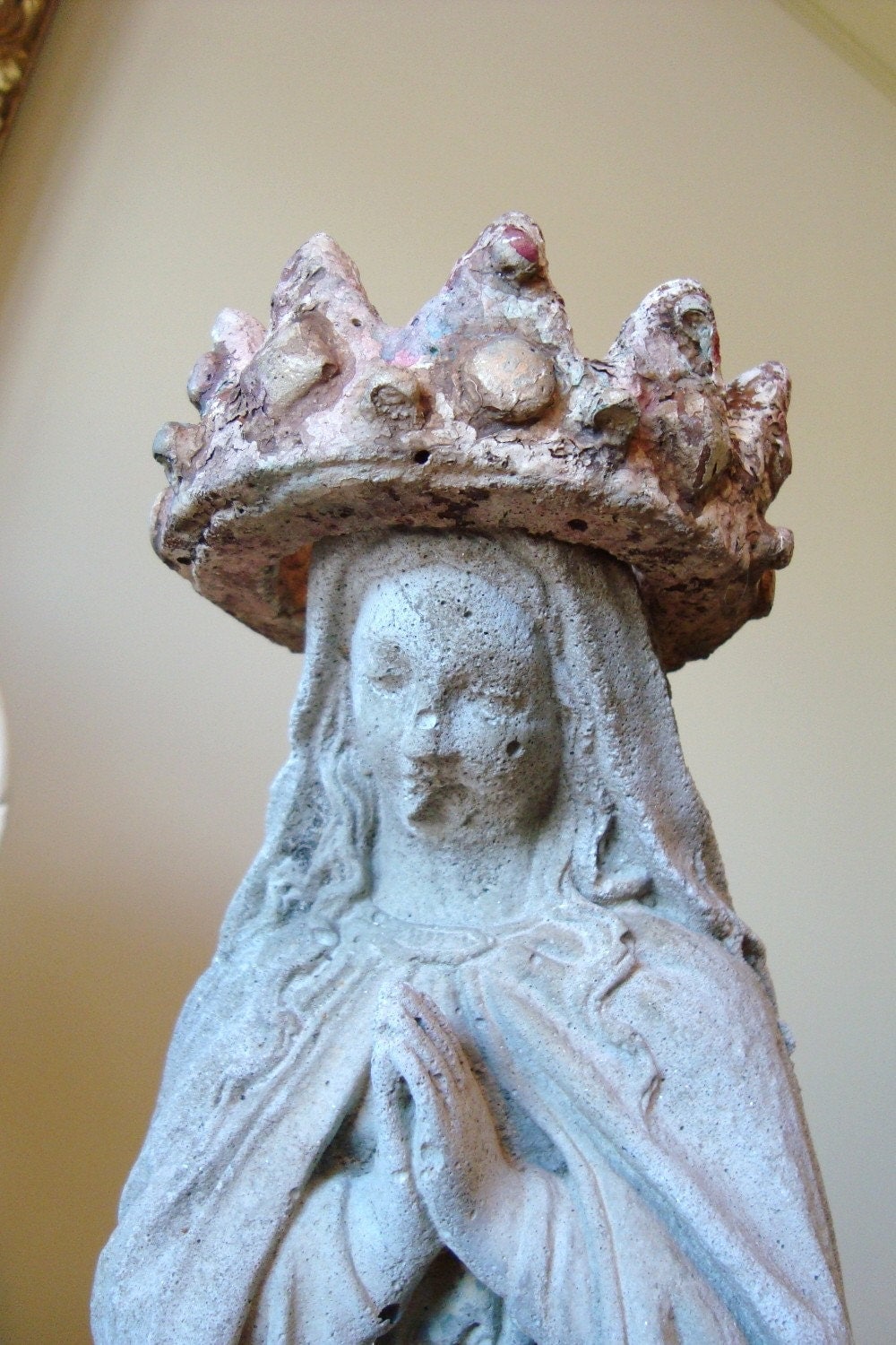 Vintage Mary Statue with Crown Concrete Garden