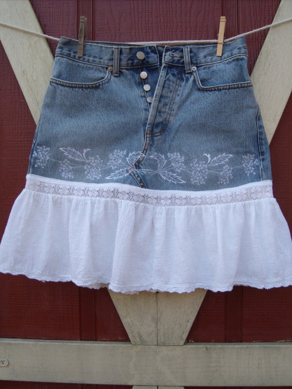 Reserve for lynn Embroidered Short Blue jean skirt with