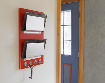 WALL MAIL HOLDER: Minimal Mail Organizer with Key Hooks, Modern Wood Metal Organizer Wall Mount for Home or Office. Get Organized!