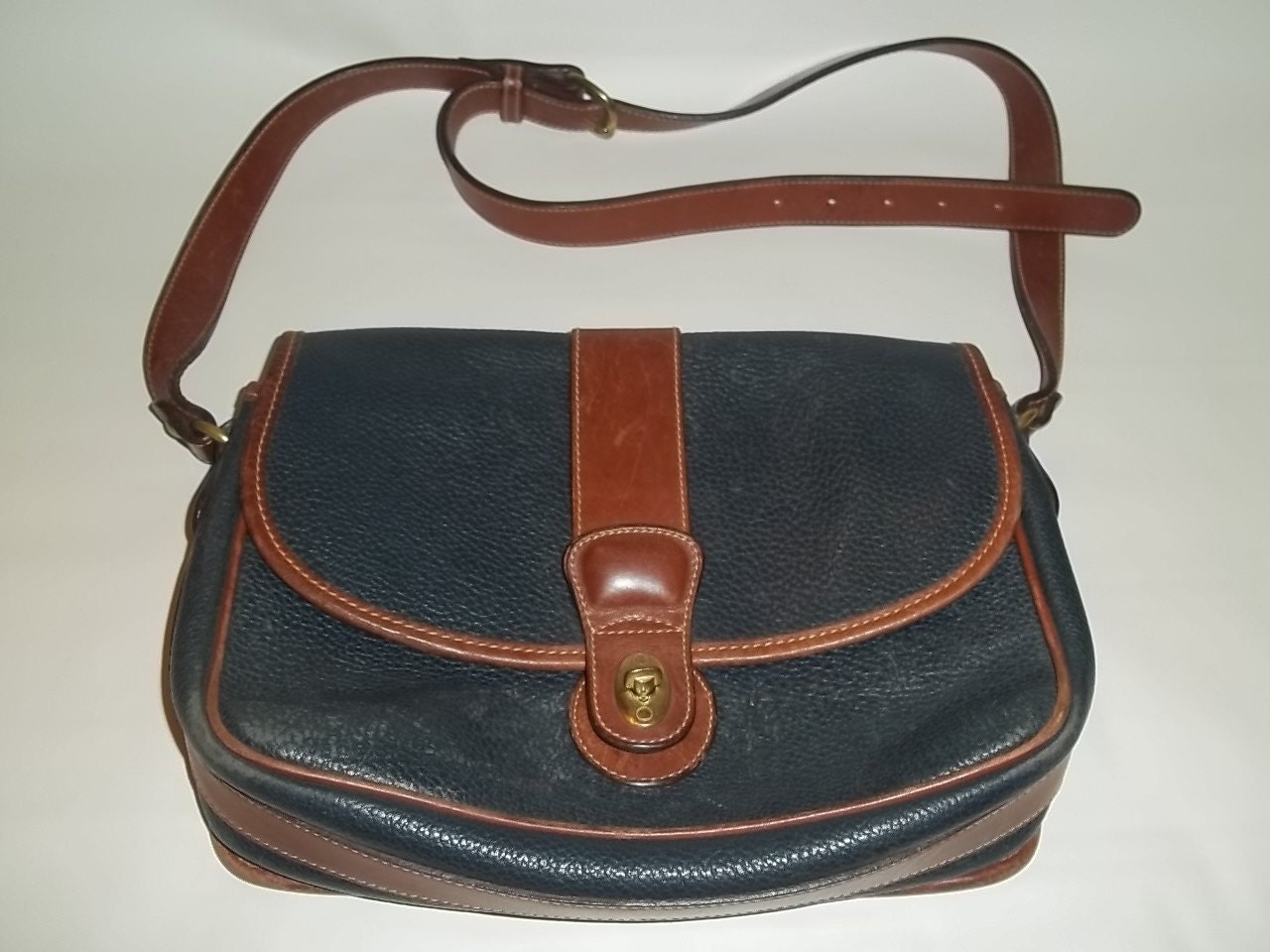 Vintage Coach Purse Satchel Preppy Messenger Bag Navy and