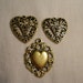 Gold Metal Heart Charms, 3pcs