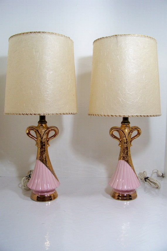 Vintage Pink and Gold Lamp Set by SmakBoutique on Etsy