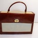 Brown Vinyl and Linen Handbag Purse