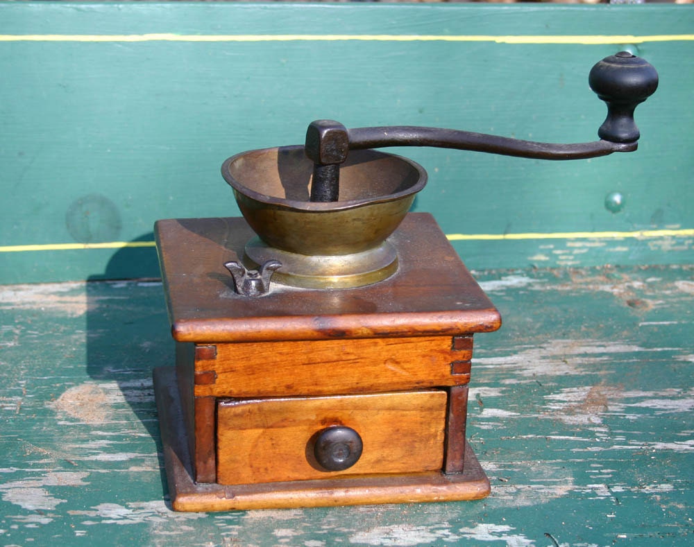 Vintage Unique and antique coffee grinder mill wooden finger