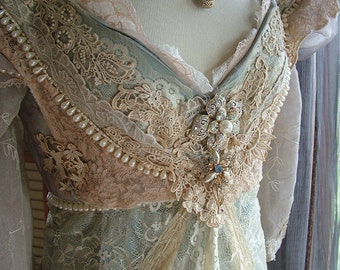 Original Handmade Vintage Inspired Cinderella "Ever After Breathe" Wedding gown Victorian Empire Style
