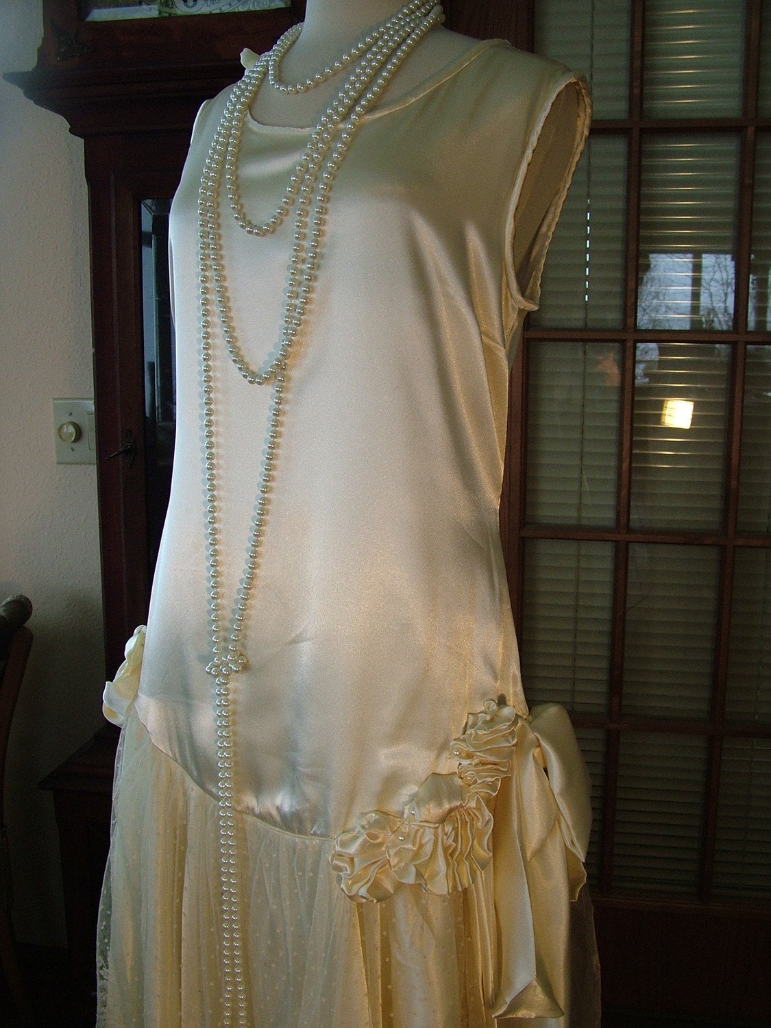 1920s 1930s Ivory Satin antique lace Wedding Dress Gown