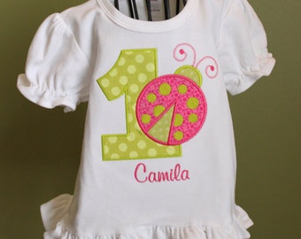 Birthday Personalized Ladybug Shirt - Pink and Lime Green, Girls ...