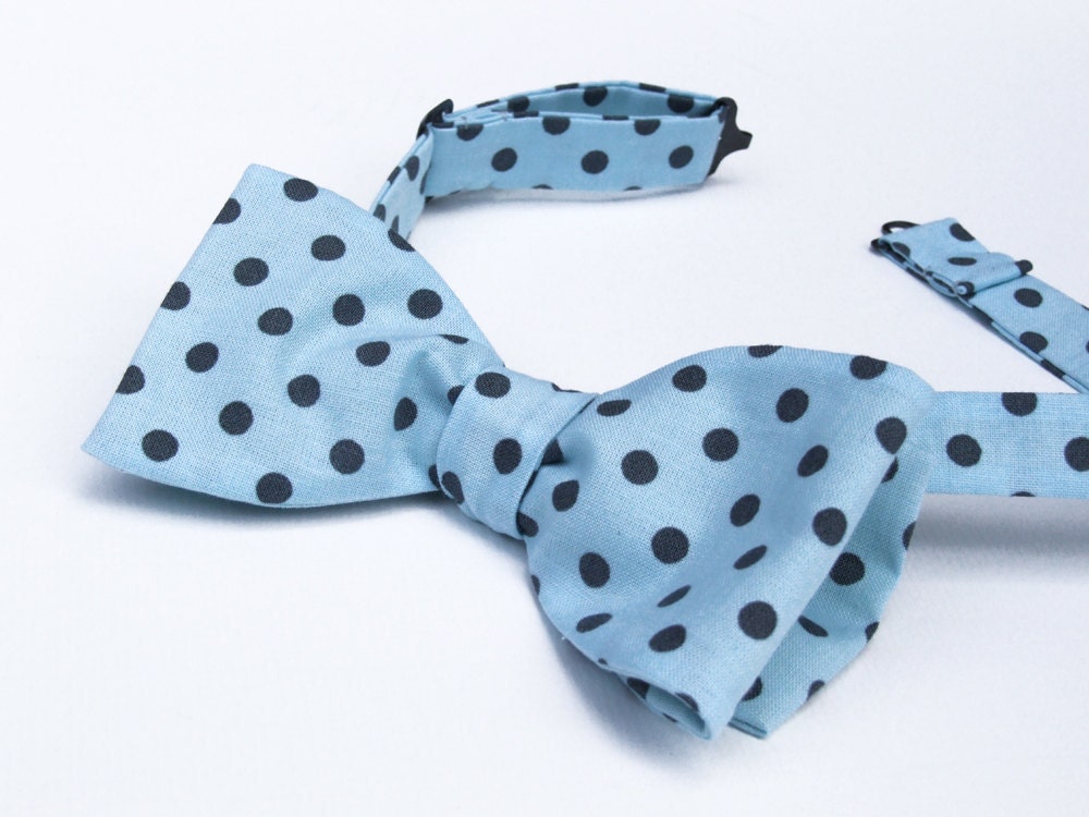 Bow tie cotton polka dot print grey and aqua colour by bagzetoile