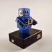 Metallic Blue Robot, Modern Decor Found Object Art for Geeks, Mini Sculpture for office desk