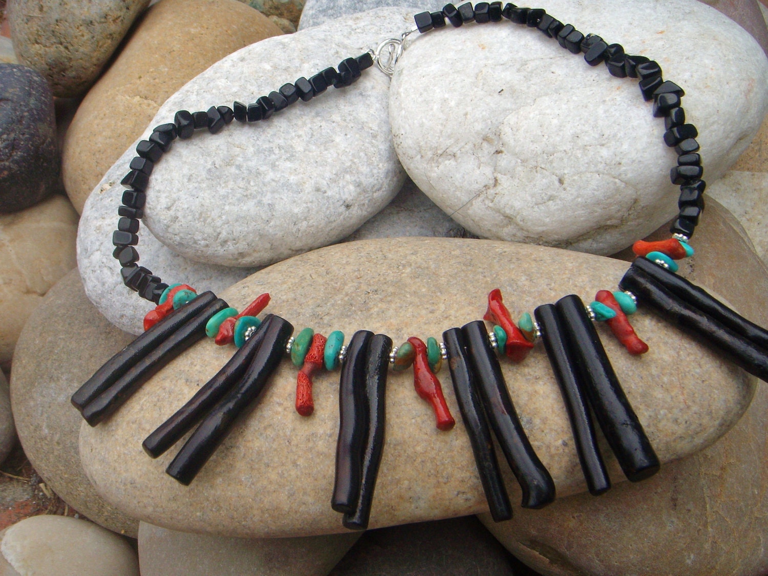 Black Coral Necklace Statement Necklace by AlissaBcustomjewelry